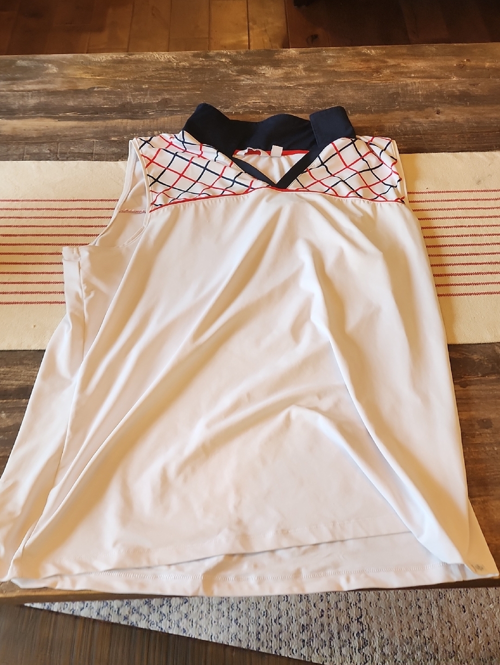 Lady Hagen White Sleeveless Golf Top with Navy and Red Trim